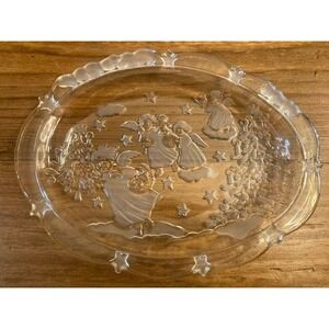 Vtg Mikasa Holiday Classics Oval Etched Glass Plate with Frosted Angels‎
